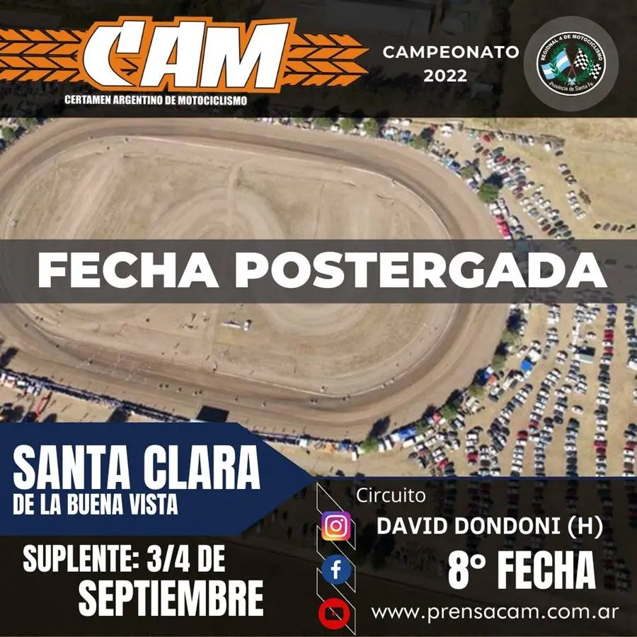 CAM: la fecha de Santa Clara se posterga para la suplente, del 3 y 4 de septiembre